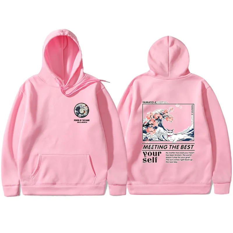 pink Винтовые манжеты с капюшоном несколько стилей японский Забавный Кот толстовки с капюшоном с волнистым рисунком Толстовка уличная одежда худи в стиле хип-хоп для мужчин - Цвет: pink