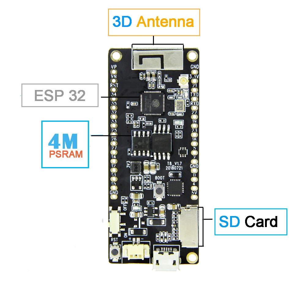 TTGO T8 V1.7 ESP32 4 Мб PSRAM TF карты 3D антенны Wi Fi и bluetooth WROVER Micropython|Печатные платы| |