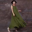 Женское длинное платье без рукавов ZANZEA, повседневное свободное однотонное платье-макси, винтажные сарафаны, сарафан для лета