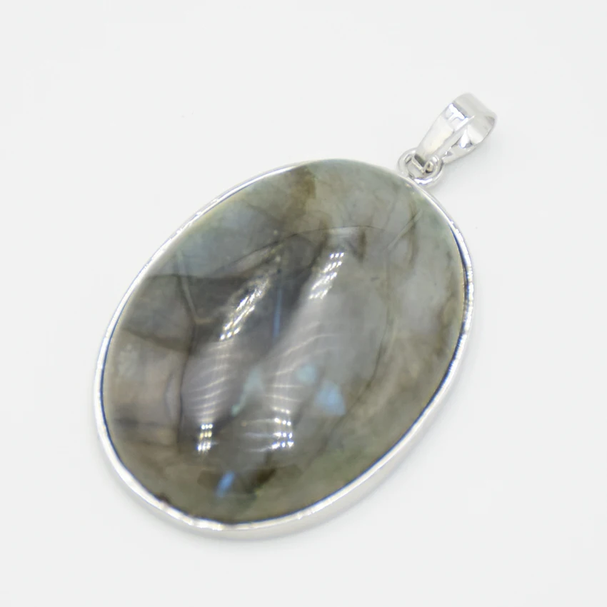 Новый 40x30 мм посеребренные овальные Форма натуральный лабрадорит камень кулон