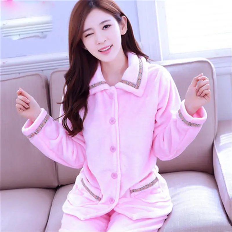 Новинка осень/зима фланелевые пижамы утолщение для женщин наборы ухода за кожей