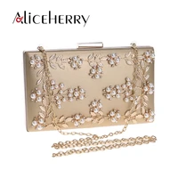 2021 handmade flowers evening bag luxury wedding bridal clutches box bag women pearl party handbag pu leather purses wallet gold