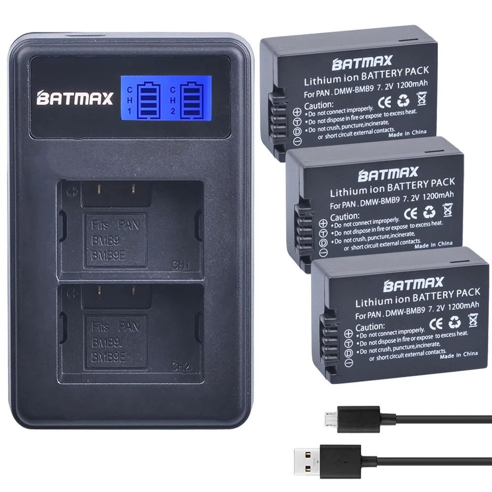 3 шт. DMW BMB9 аккумулятор + зарядное устройство с двойным жк дисплеем USB для Panasonic Lumix