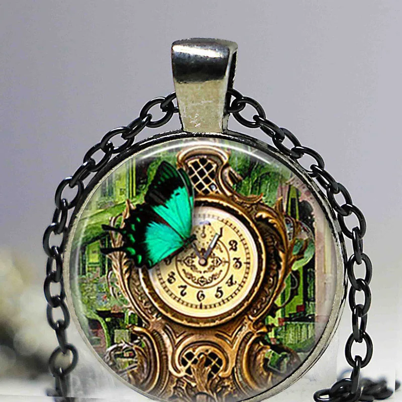 (1 шт./лот) стимпанк садовое колье с подвеской часы Бабочка ожерелье Сад Ретро