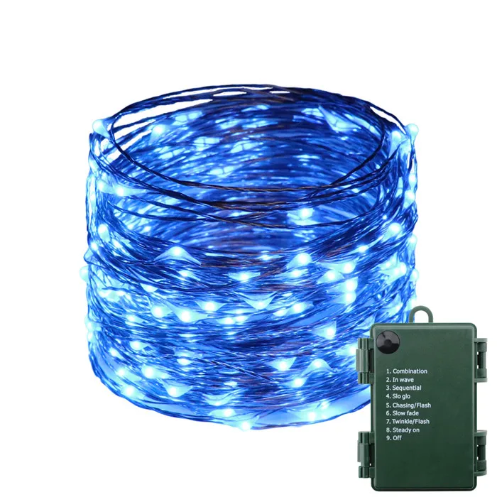 Blue 1/2/4 шт. 6AA Батарея батареях 30 м 99ft 300LED Водонепроницаемый теплый белый огни строки Медный провод Рождество свадебная гирлянда 8 режимов - Испускаемый цвет: Blue
