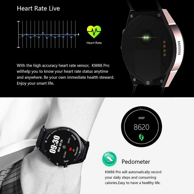 Смарт-часы kingwear Kw88 Pro 3g Android 7,0 1. 3g Гц четырехъядерный 16 Гб Wifi Gps 2Mp камера монитор сердечного ритма 3g Смарт-часы Mobil