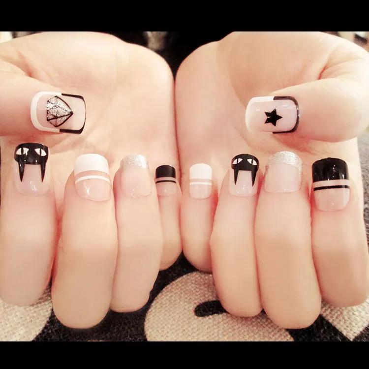 24PCS Nail product fake nails a piece of brief paragraph Fashion cat false nail(Contains no glue) | Красота и здоровье