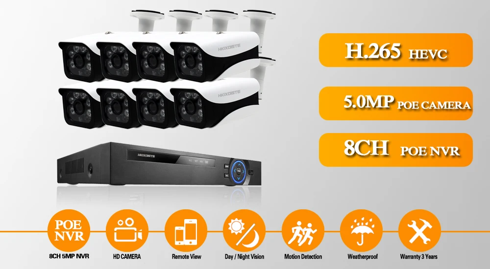 8CH 5MP 4 K HDMI H.265 POE NVR комплект Массив CCTV системы Открытый IP66 IP камера P2P видеонаблюдения обнаружения движения