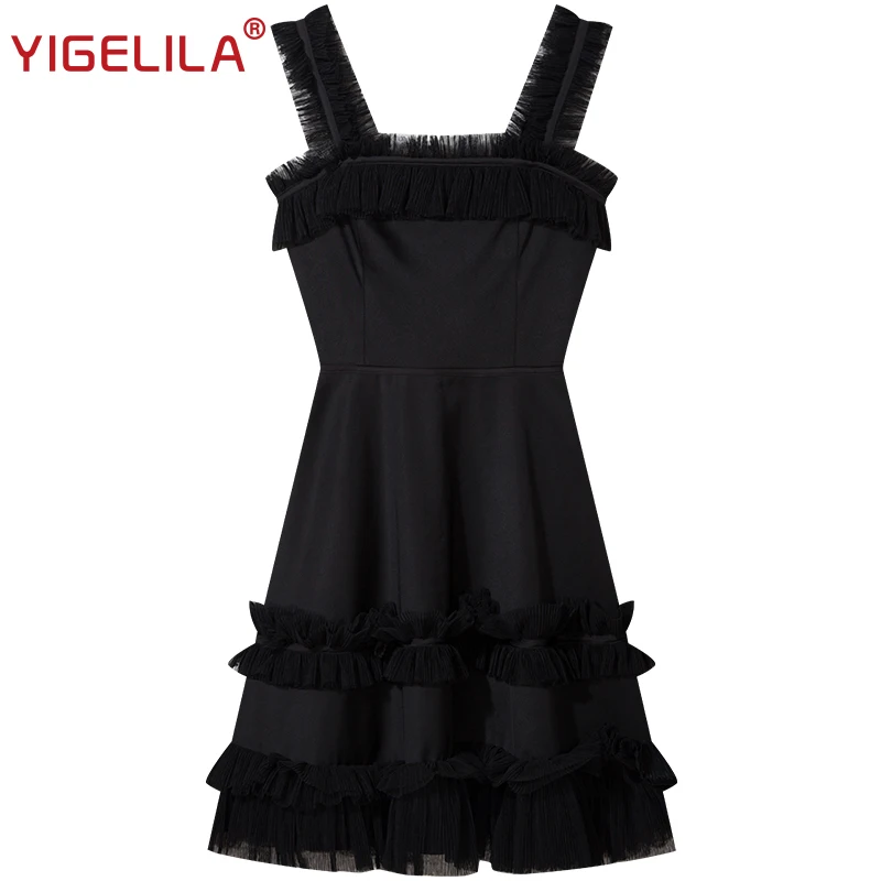 Женское платье без рукавов YIGELILA летнее однотонное черное с квадратным вырезом