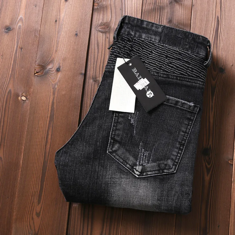 Мужская Молнии Джинсы Мужчин Тонкий Прямой Темно-Длинные Дизайнер Брюки Ночные