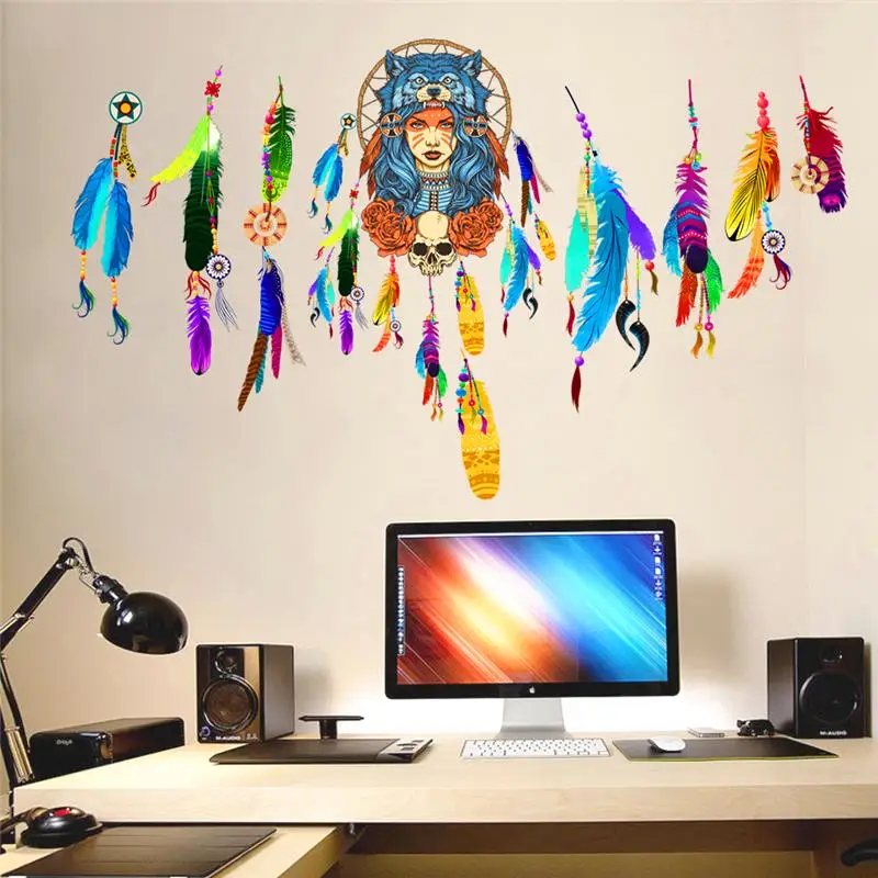 

Indian chiefs tribe flying feathers symbol wall stickers for bedroom living room wall art decor pvc mural diy removable decals