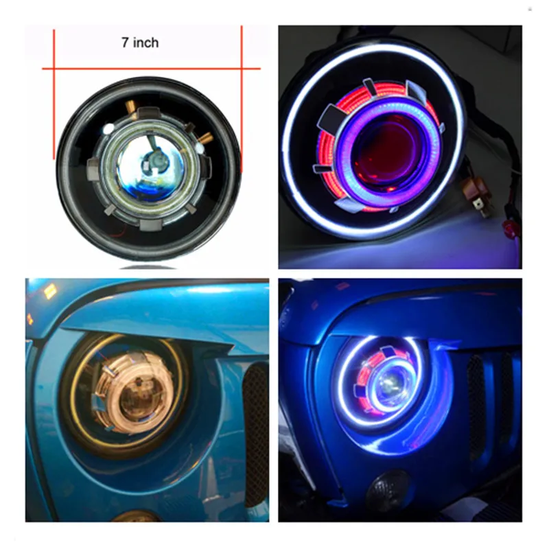 Demon Eyes 12 в 35 Вт 7 дюймов COB halo HID Xenon светодиодные фары с глазами демона DRL + Canbus