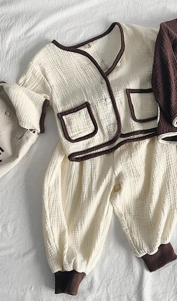beige clothes sets Новое поступление, осенняя куртка в Корейском стиле с героями мультфильмов и штаны из чистого хлопка комплекты одежды из 2 предметов для мальчиков и девочек - Цвет: beige clothes sets