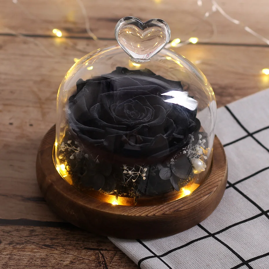 Black Rose светодиодный вечная эксклюзивные розы в Стекло купол сухоцветов Красота и