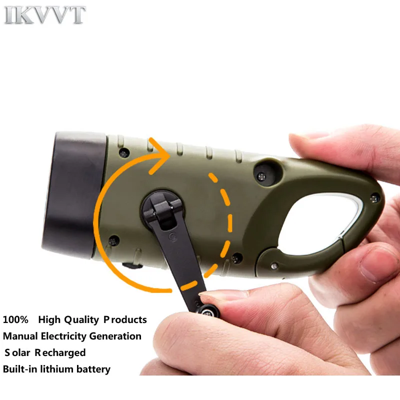 

New Arrivals Hand Crank Solar Powered Flashlight Emergency Rechargeable LED Portable Dynamo Torch Lantern Tent Light for Outdoor