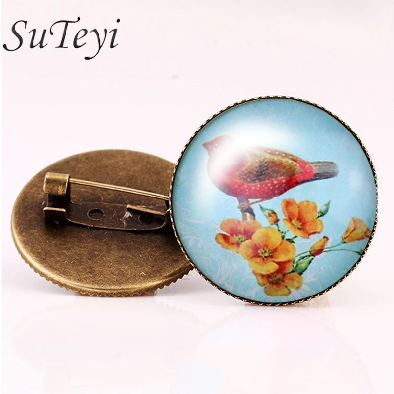 Брошь SUTEYI с изображением маленькой птицы на ветках булавки шармы печать