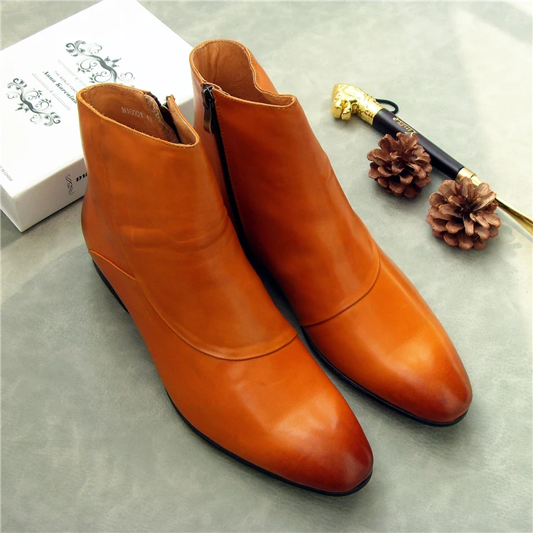 

Yellow Black Man Martin Boots Ankle Shoes 2018 Side Zippers Autumn Genuine Leather Male Runway Short Motorcycle Boots Sapatos