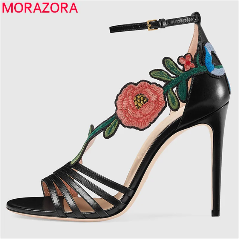 MORAZORA/2019 босоножки с вышивкой женская летняя обувь пикантные на тонком высоком