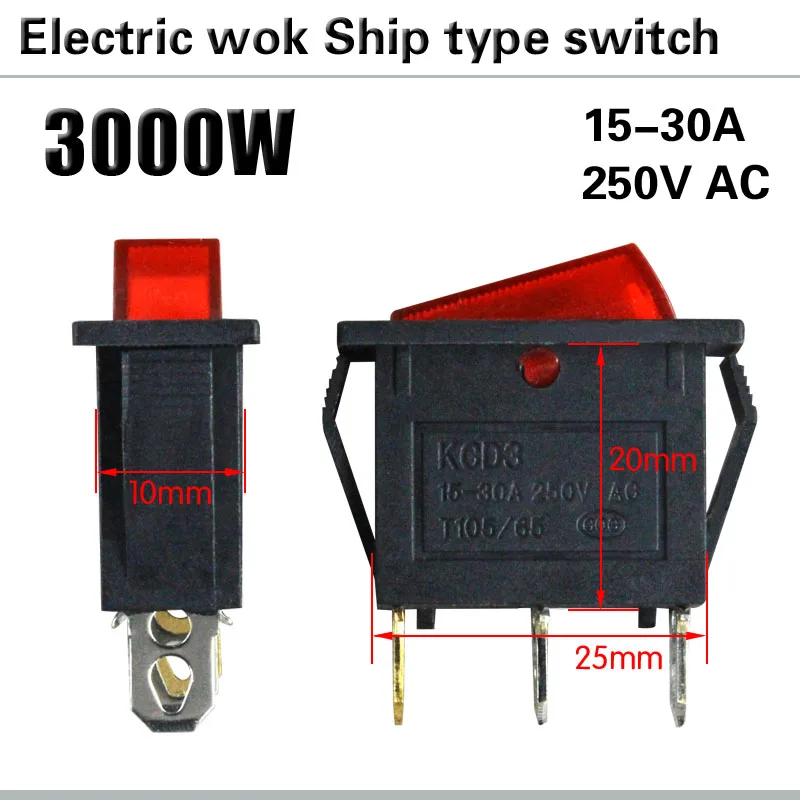 KCD3 3000 Вт черный переключатель типа лодки 25x20 мм 15A250V 3 контактный 2 зубчатый для