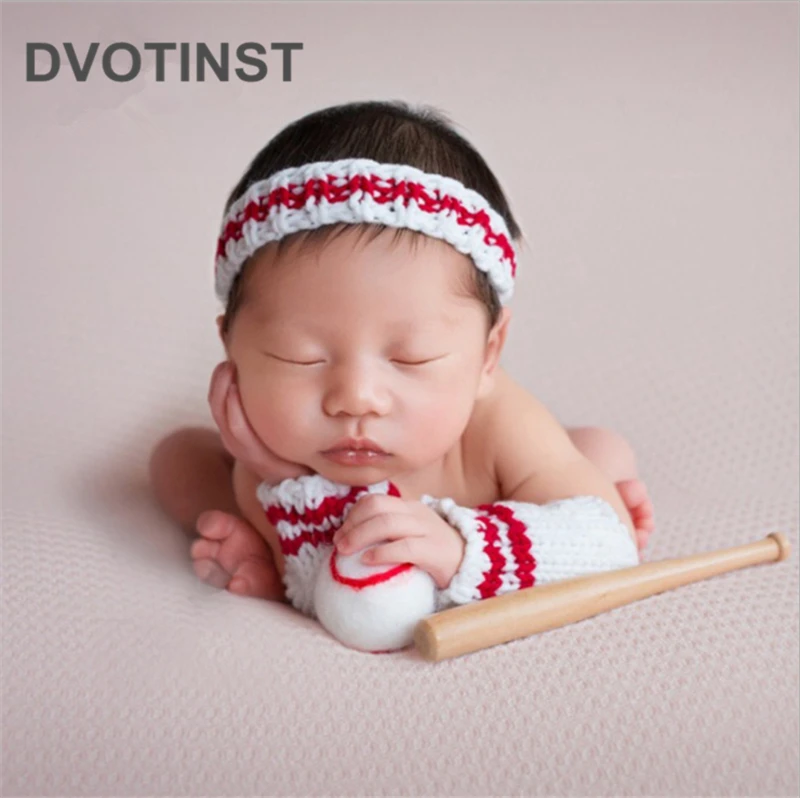 Dvotinst Newborn Baby Photography Props Crochet Knit Baseball Set Fotografia Accessories Infant Studio Shooting Photo Props