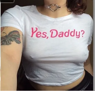 Летние женские белые укороченные топы Yes Daddy, футболка с принтом, удобные трикотажные топы