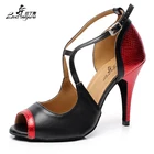 Женская обувь из искусственной кожи, с мягкой подошвой, для бальных танцев, вечеринок, танцевальные туфли, золотистыекрасные туфли на высоком каблуке