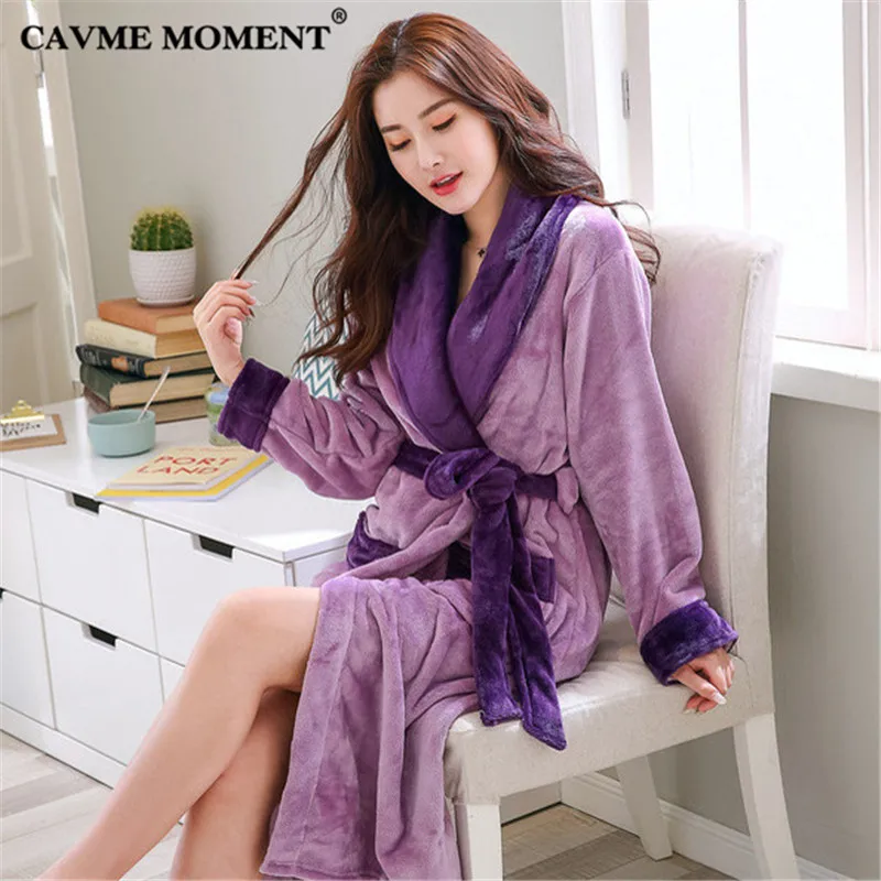 CAVME 6XL Plus Size Winter Flannel Kimono Robe for Women Femme Ladies Warm Sleepwear Night Gown Dress 70-135KG