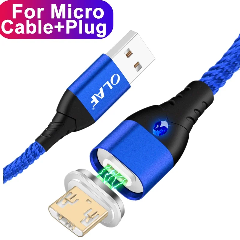 Магнитный кабель Олаф 5А Micro usb type c Quick Charge 3,0 супер быстрый Магнитный usb зарядный кабель для iPhone samsung huawei Xiaomi - Цвет: Blue For Micro