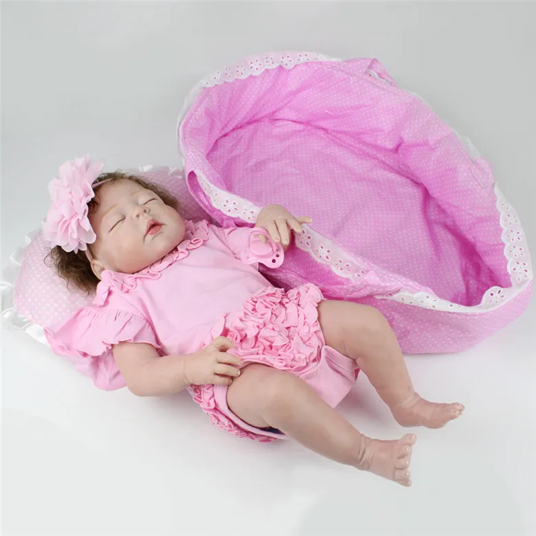 22 дюйма Boneca Bebe Reborn набор всего тела силиконовая кукла с закрытым глазом с колыбелью играть партнер Juguetes игрушки для девочек Реалистичная девочка