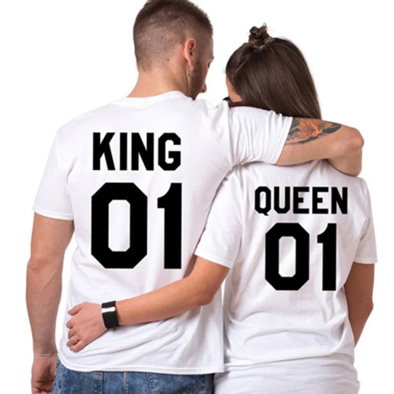 2019 летняя модная футболка с надписью KING QUEEN 01 мужская и женская Повседневная