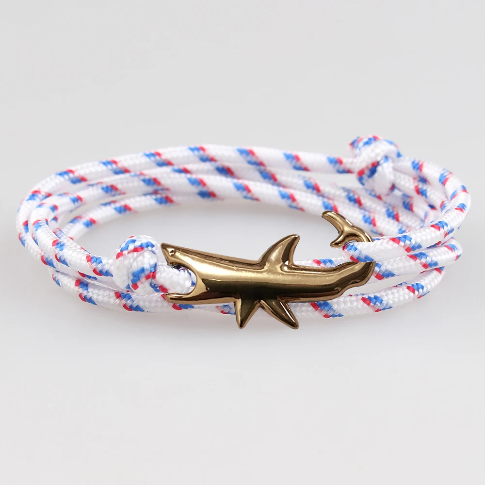 Новый регулируемый модный браслет с якорем и золотой акулой для мужчин женщин