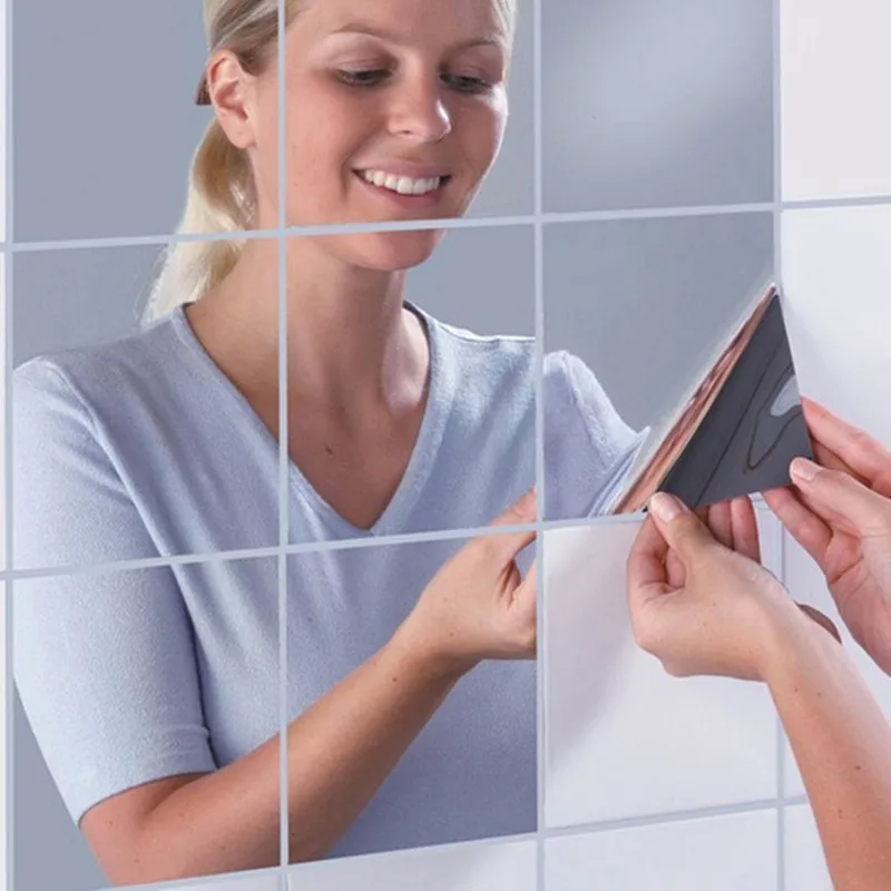 9 шт./компл. зеркальные настенные наклейки Self-клейкие плитки 3D Наклейка украшения