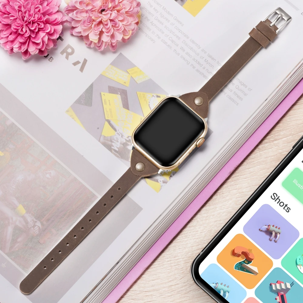Тонкий кожаный ремешок для Apple Watch 42 мм 44 мм iWatch женский ремешок классические браслеты браслет для отдыха для iWatch серии 4 3 2 1