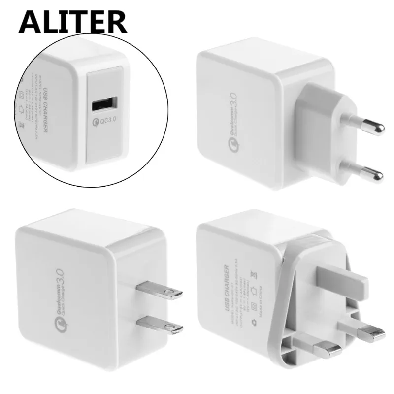 ALITER 5 В/9 В/12 V Быстрое зарядное устройство QC 3,0 один usb-хаб стены Зарядное устройство адаптер EU/US/UK штекер