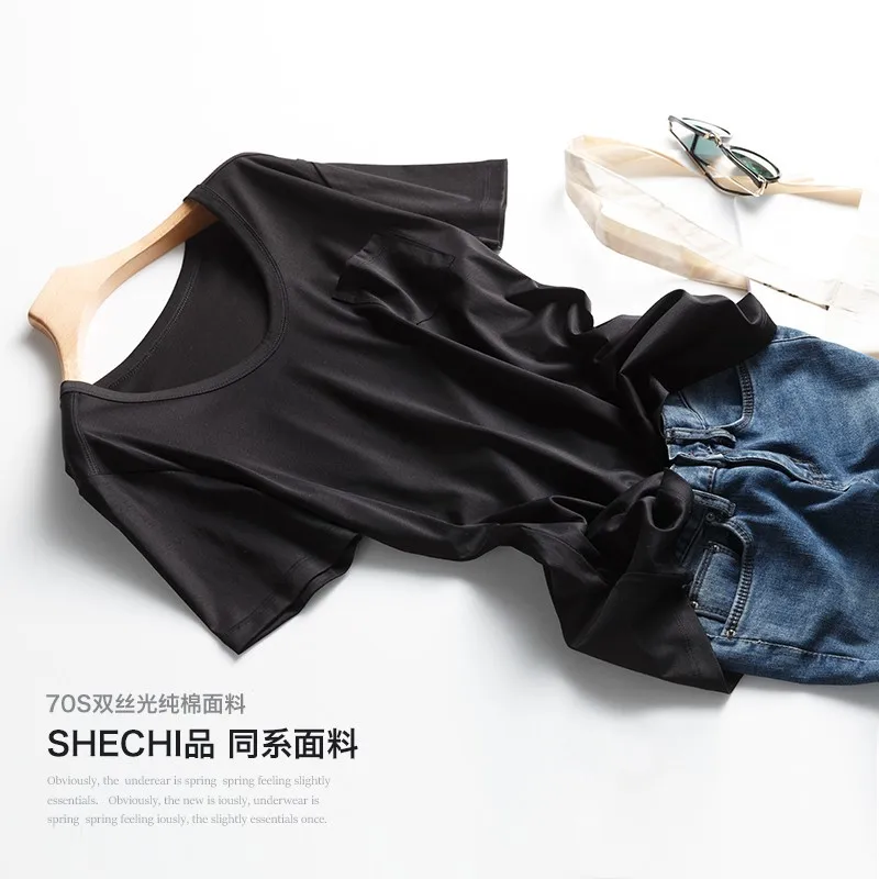 Высококачественная ткань для женщин с круглым вырезом 100% Мерсеризованный хлопок