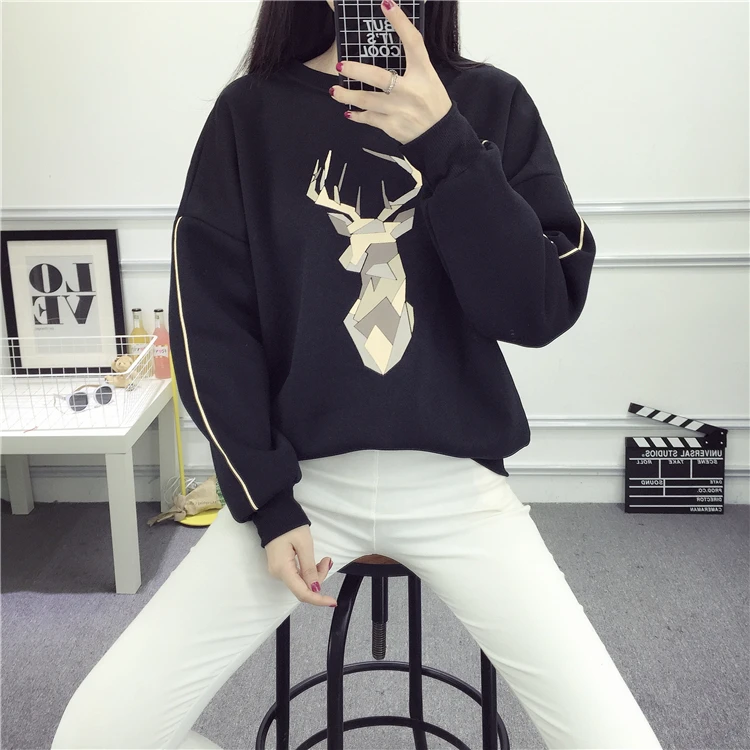 Jielur Harajuku толстовки с капюшоном для женщин толстые Kpop Черный Mujer Свободные Осень Зима Новая мода Chicly колледж Moletom Feminino
