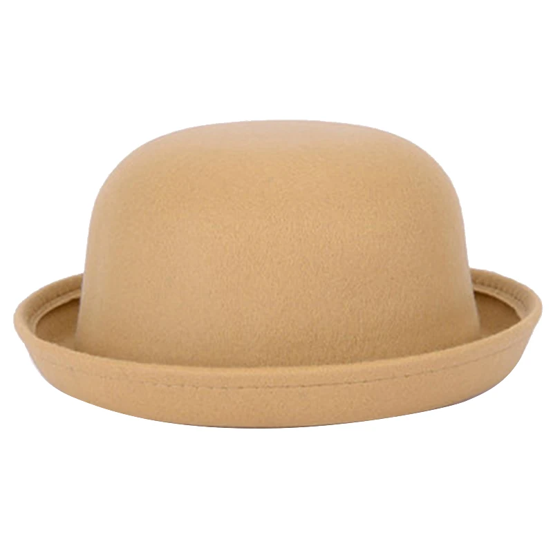 camel 57cm adult Весенне-осенняя женская детская шляпа, классическая шляпа, женская имитация шерсти, шапка, шапки для девушек, милая однотонная черная шляпа-котелок для женщин - Цвет: camel 57cm adult