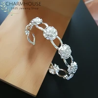 wristband wedding bangles for lady women 925 silver rose flower cuff bangle bracelet pulseira bridal jewelry bijoux party gift