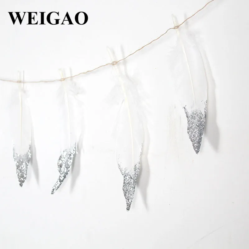 WEIGAO 13 шт./компл. 2 м белые/розовые перьевые вставки с золотыми сухие блестки гирлянды баннер для свадебного оформления украшения комнаты для девочек