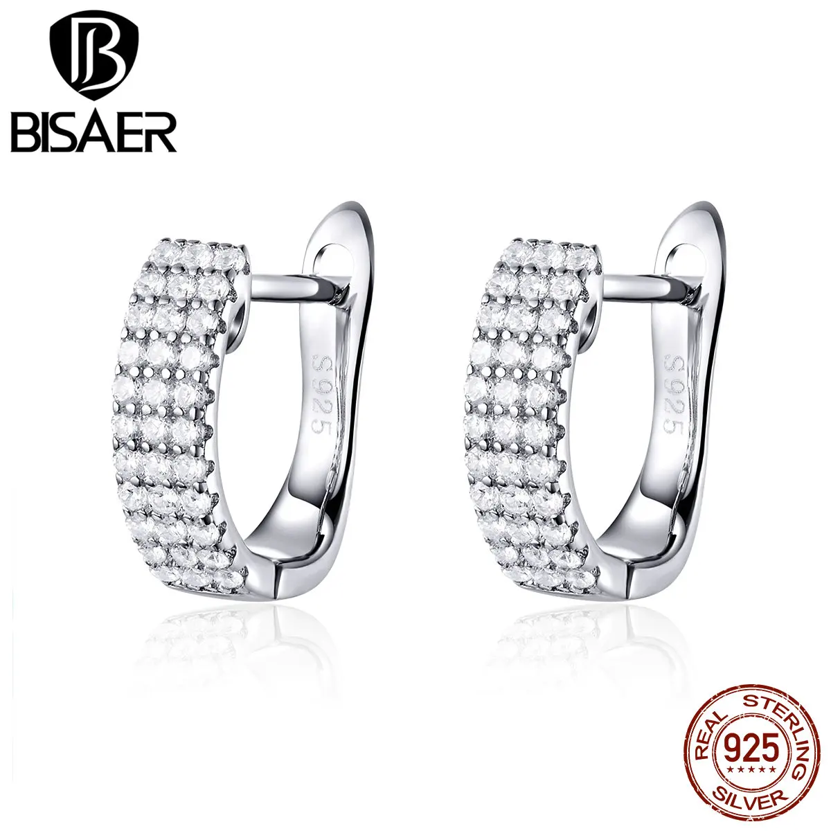 BISAER 100% Серебро 925 пробы классические простые геометрические маленькие женские