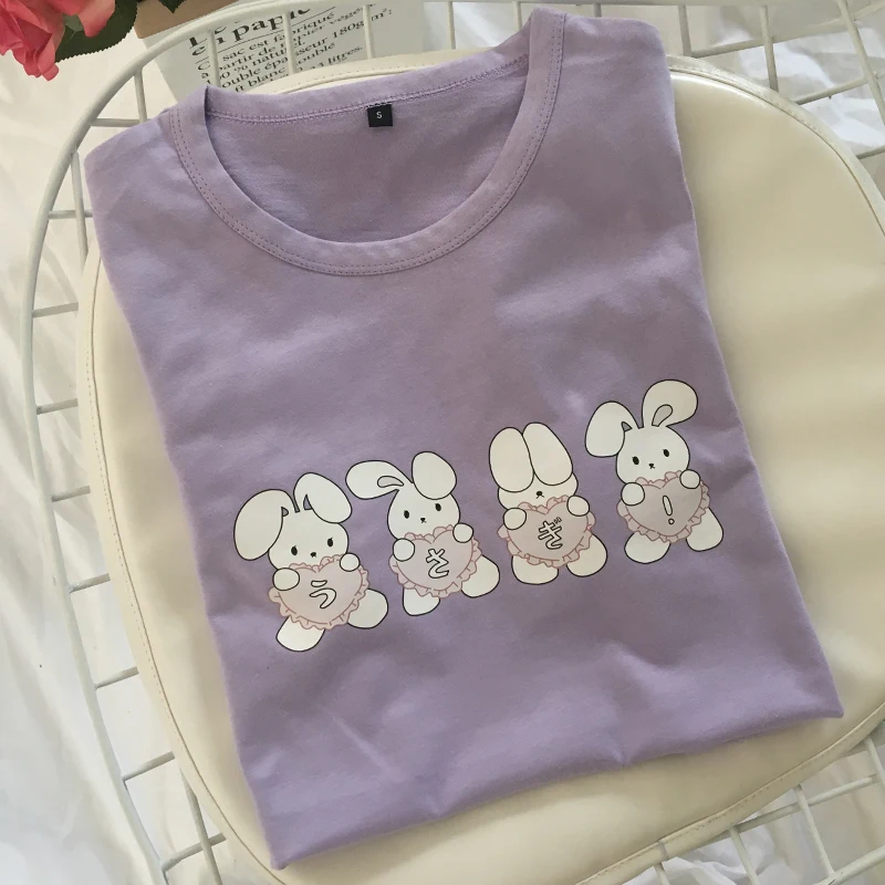 Neploe Kawaii женская футболка с милым Кроликом, женская футболка с коротким рукавом для студенток в стиле преппи, стильная футболка для девочек, хлопковые свободные топы 38608