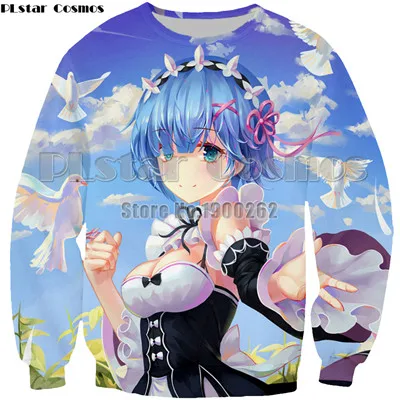 PLstar Космос Мультфильм Аниме Re Zero Rem круглый Свитшот стиль Модные толстовки Топы Прямая Красочные Плюс Размер S-5XL - Цвет: 13