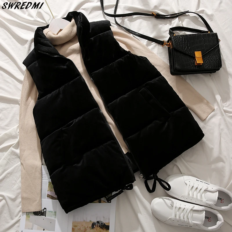 Жилет SWREDMI Женский осенний короткий с воротником-стойкой из хлопка на молнии |