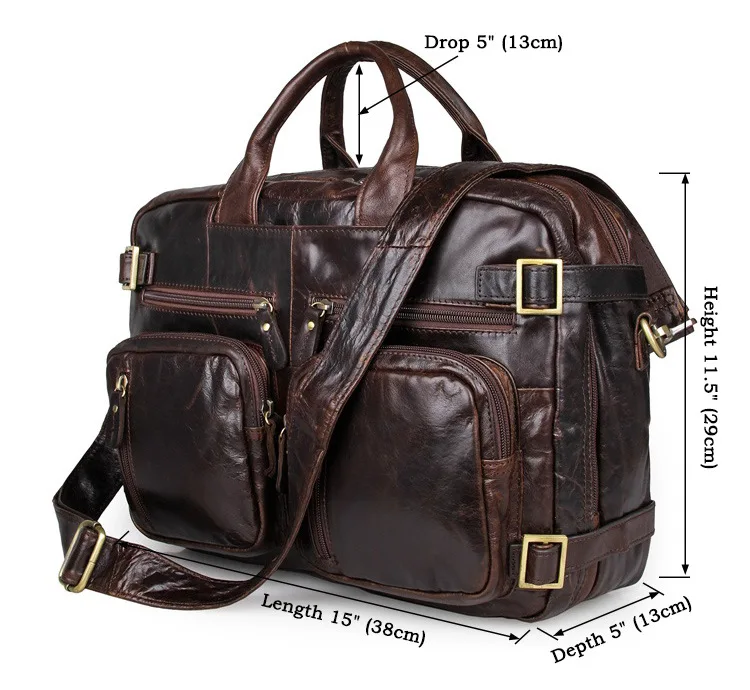 Мужской портфель из натуральной кожи подходит для ноутбука 14 дюймов с двойным