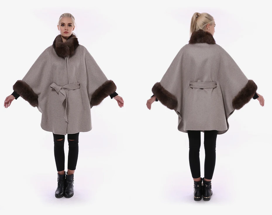 JEPLUDA Женское Пальто Натуральный Мех Лиса Pоскошный Меховой Воротник и Рукава Plus Size Свободные Стиль Кашемировая Куртка Женская с Натуральным Мехом Высокое Содержание Щерсть Пальто Женское Зимнее Большой Pазмер