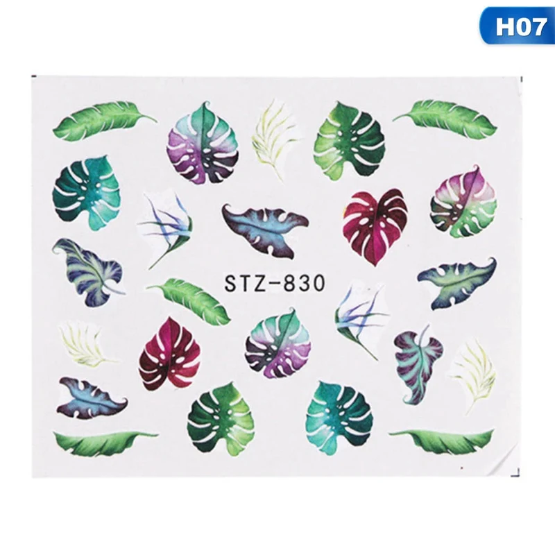 07 21 Designs Nail Sticker Set Jungle Green Leaves Flower Leaf Slider DIY Nail Art Water Transfer Decal Manicure Tool - Цвет: 07