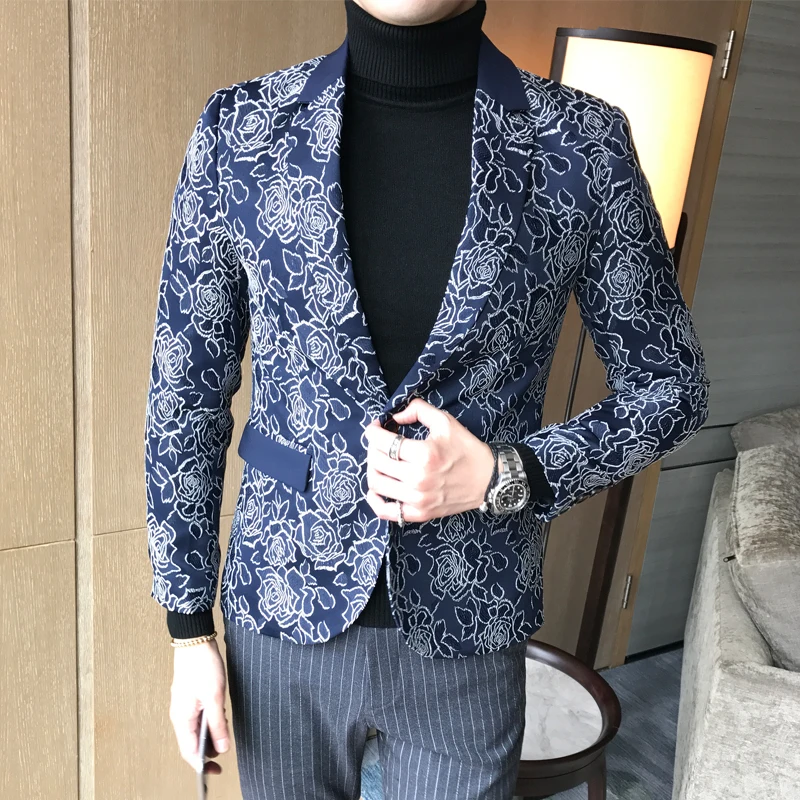 2019 Новое поступление костюмы с принтом Мужские приталеные блейзеры свадебные