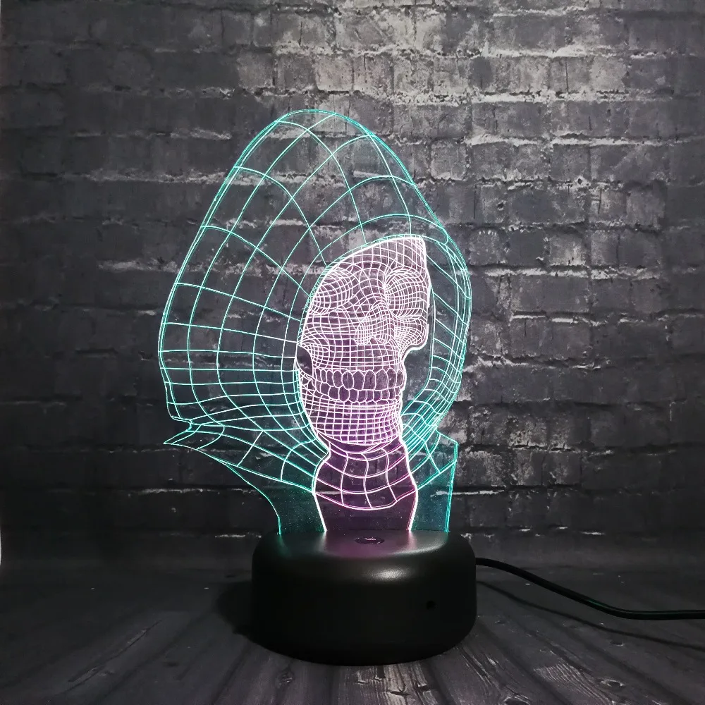 Новый Каратель Череп 3D лампа смешанный цвет многоцветный USB Led Ночник светильник