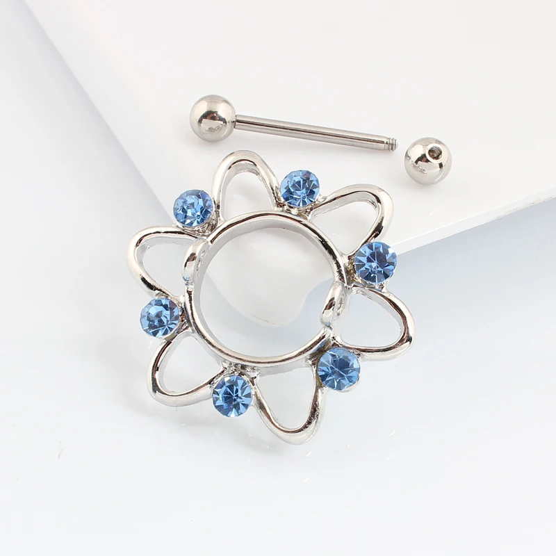 Розничная продажа 2 шт./лот кольцо для пирсинга сосков без никеля Синие стразы