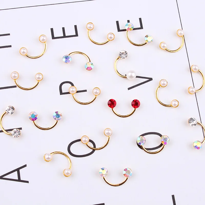 10Pcs 6 colors nail jewelry Japanese explosions rivet diamonds pearl smiley gold bars bent rods accessories | Красота и здоровье